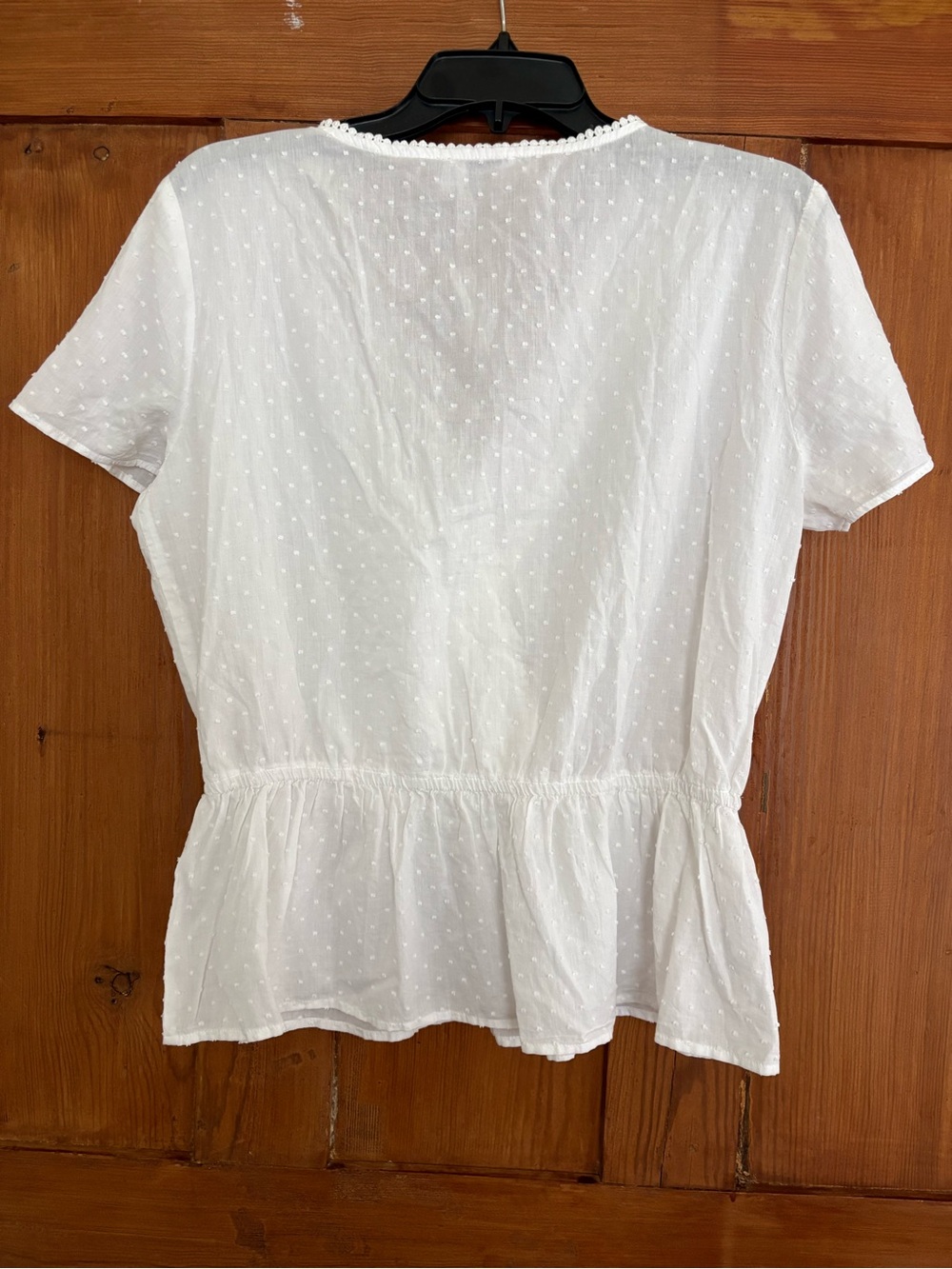 NWT LOFT White Eyelash Eyelet Cotton Peplum Blouse Crochet Trim M - Picture 5 of 8